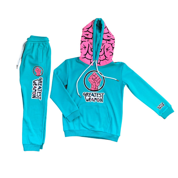 Kids Blue Our Greatest Weapon™ Genius Brain Hoodie & Joggers Set